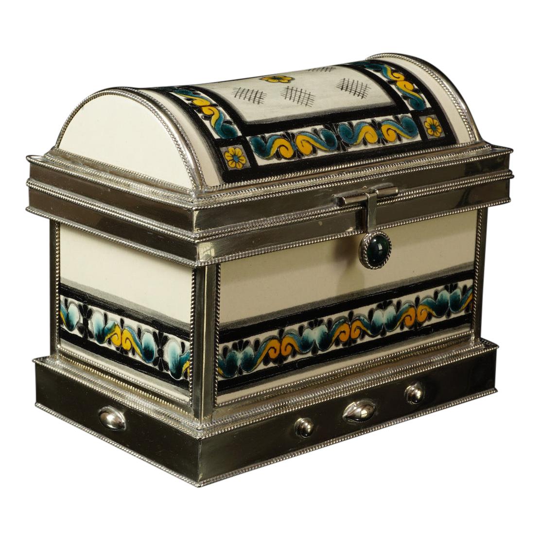 Ceramic and White Metal 
Alpaca
 Chest For Sale