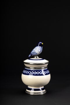 Ceramic and White Metal 'Alpaca' Compote Bird Centrepiece