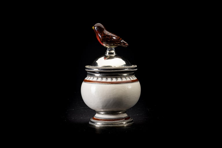 Other Ceramic and White Metal 'Alpaca' Compote Bird Centrepiece For Sale