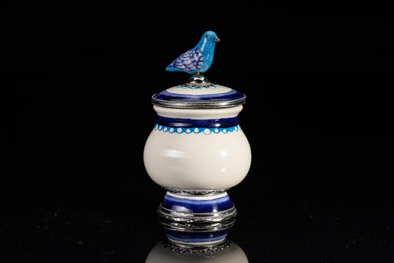 Mexican Ceramic and White Metal 'Alpaca' Compote Bird Centrepiece For Sale