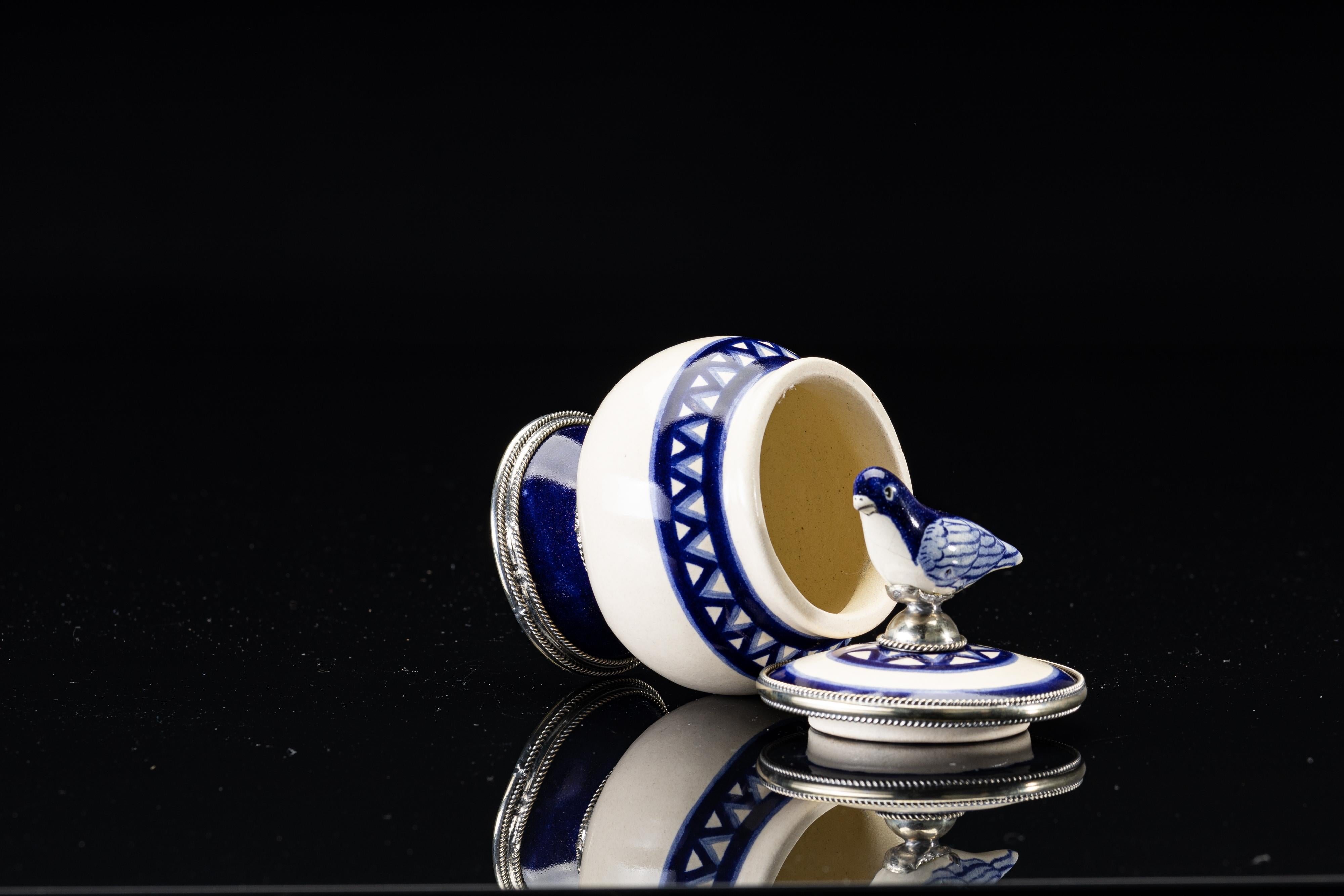 Mexican Ceramic and White Metal 'Alpaca' Compote Bird Centrepiece