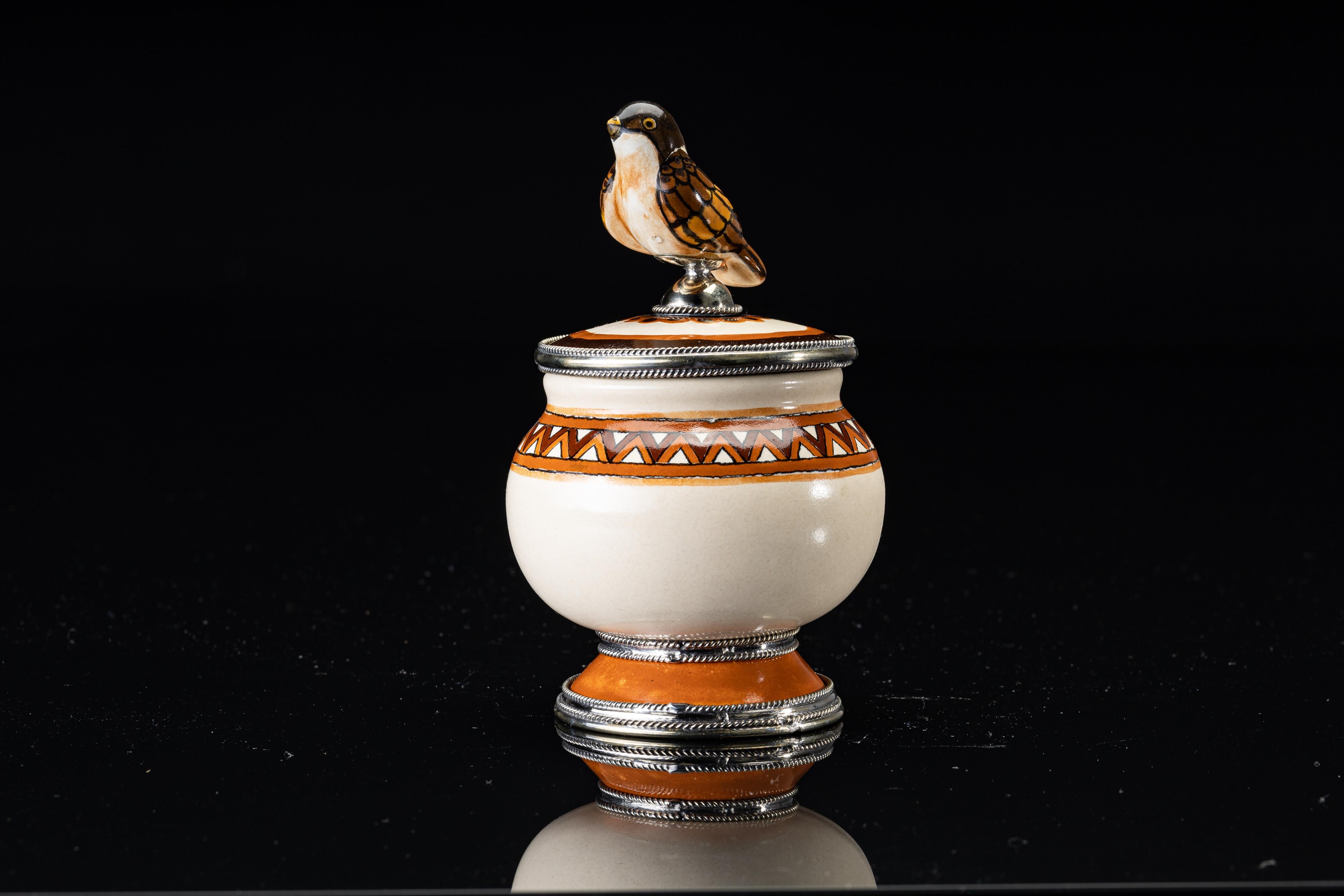 Mexican Ceramic and White Metal 'Alpaca' Compote Bird Centrepiece