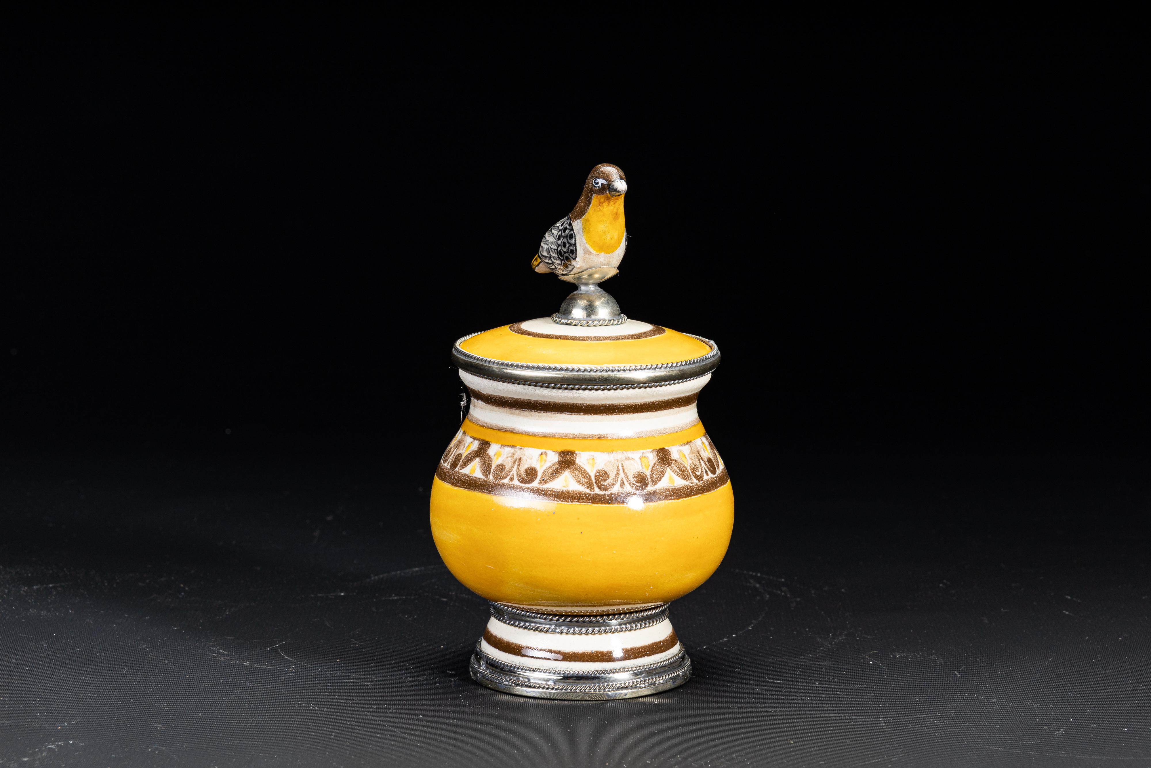 Glazed Ceramic and White Metal 'Alpaca' Compote Bird Centrepiece