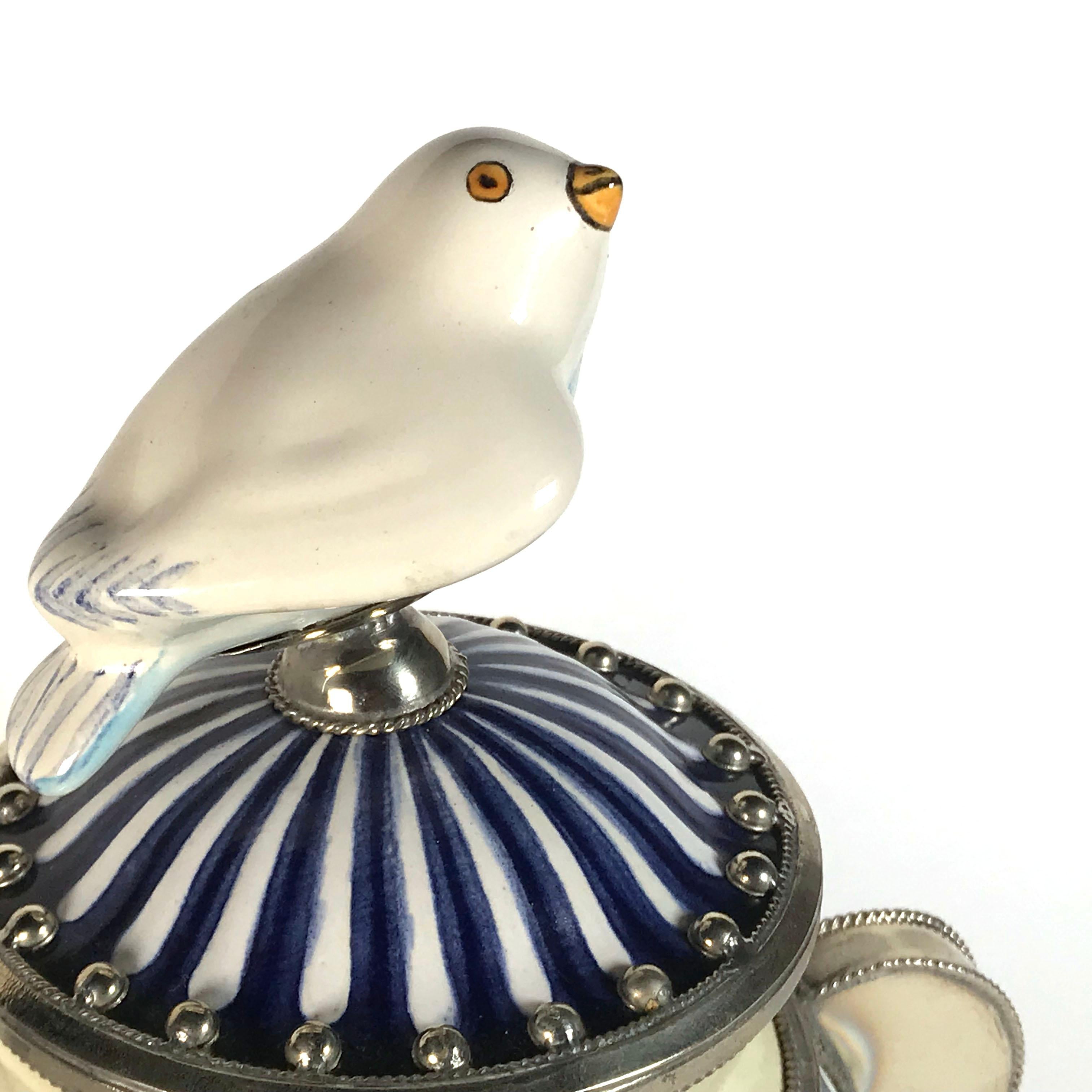 Ceramic and White Metal 'Alpaca' Compote Bird Centrepiece 2