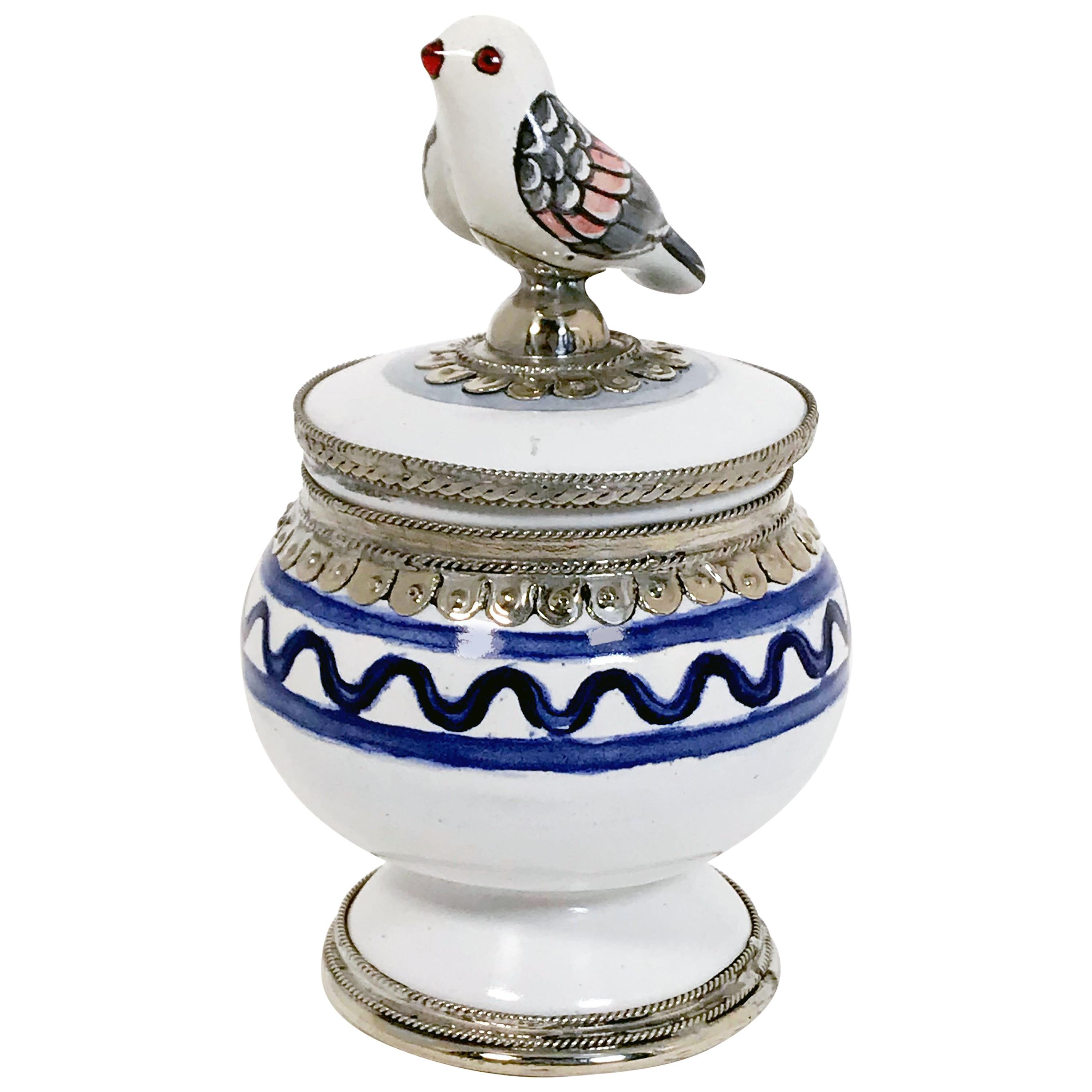 Ceramic and White Metal 'Alpaca' Compote Bird Centrepiece