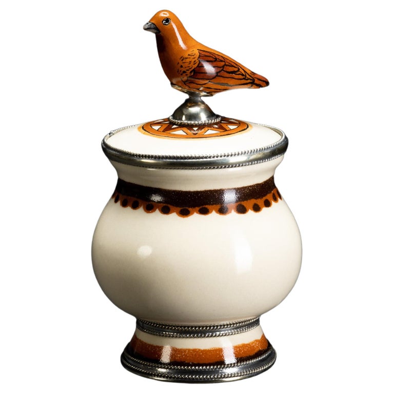 Ceramic and White Metal 'Alpaca' Compote Bird Centrepiece