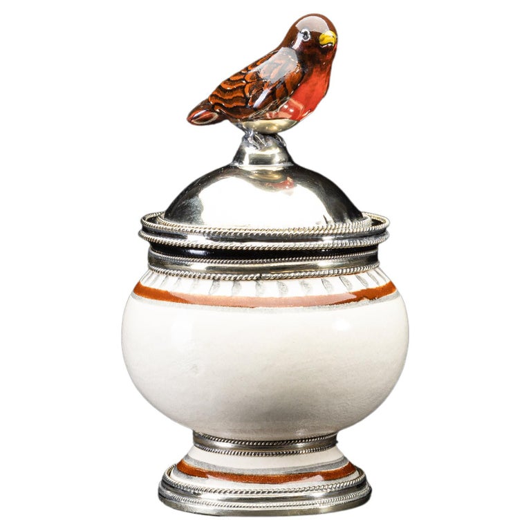 Ceramic and White Metal 'Alpaca' Compote Bird Centrepiece For Sale