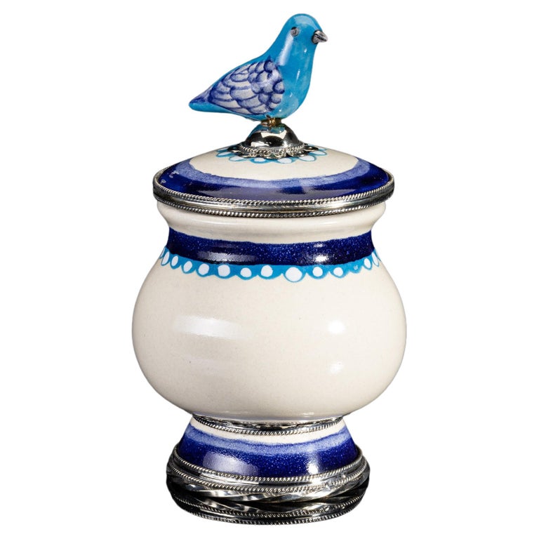Ceramic and White Metal 'Alpaca' Compote Bird Centrepiece For Sale