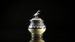 Ceramic and White Metal 'Alpaca' Compote Bird Pair Centrepiece
