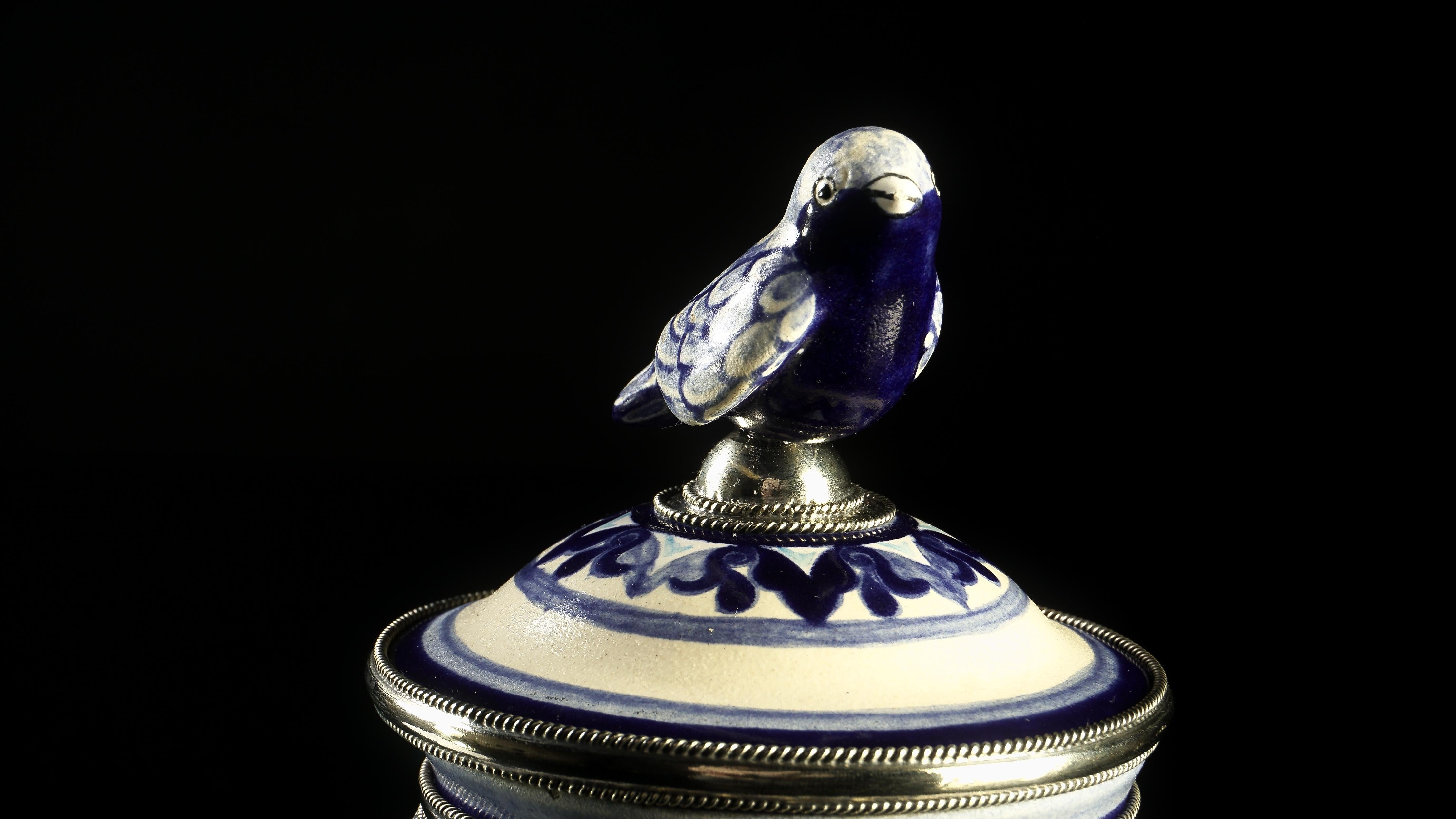 Mexican Ceramic and White Metal 'Alpaca' Compote Bird Pair Centrepiece