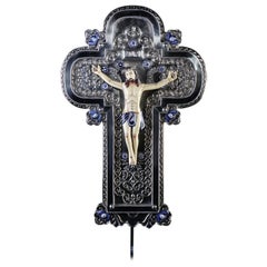 Ceramic and White Metal 'Alpaca' Crucifix with Cerámic Corpus of Christ