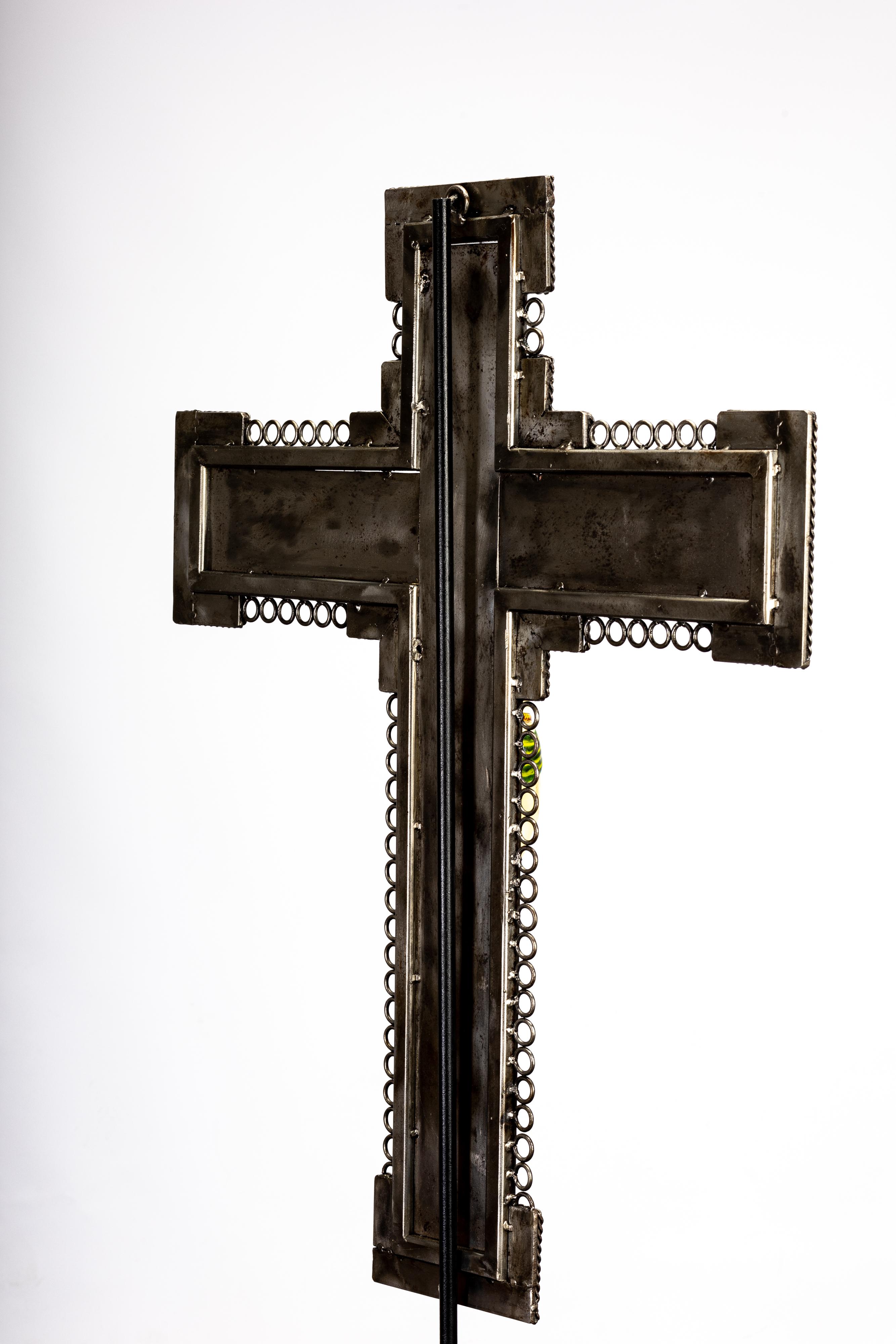 Welded Ceramic and White Metal 'Alpaca' Crucifix with Cerámic
