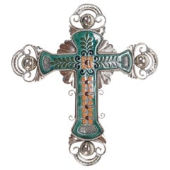 Ceramic and White Metal 'Alpaca' Crucifix with Cerámic