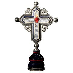 Ceramic and White Metal 'Alpaca' Crucifix with Cerámic