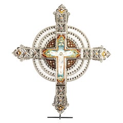 Ceramic and White Metal 'Alpaca' Crucifix with Cerámic