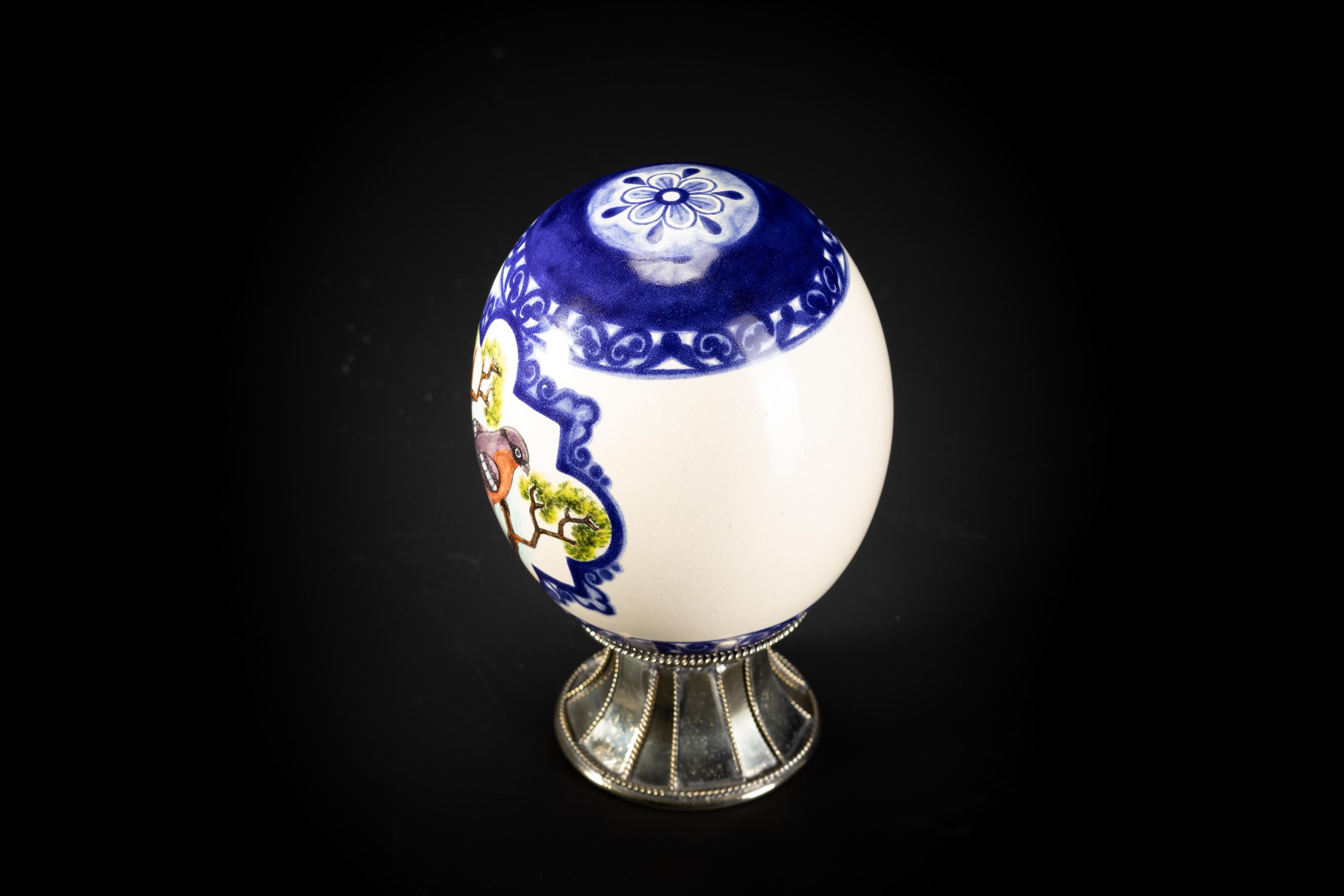 Other Ceramic and White Metal 'Alpaca' Egg with Hand Painted Motives