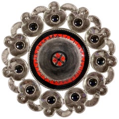 Ceramic and White Metal 'Alpaca' Flower Plate