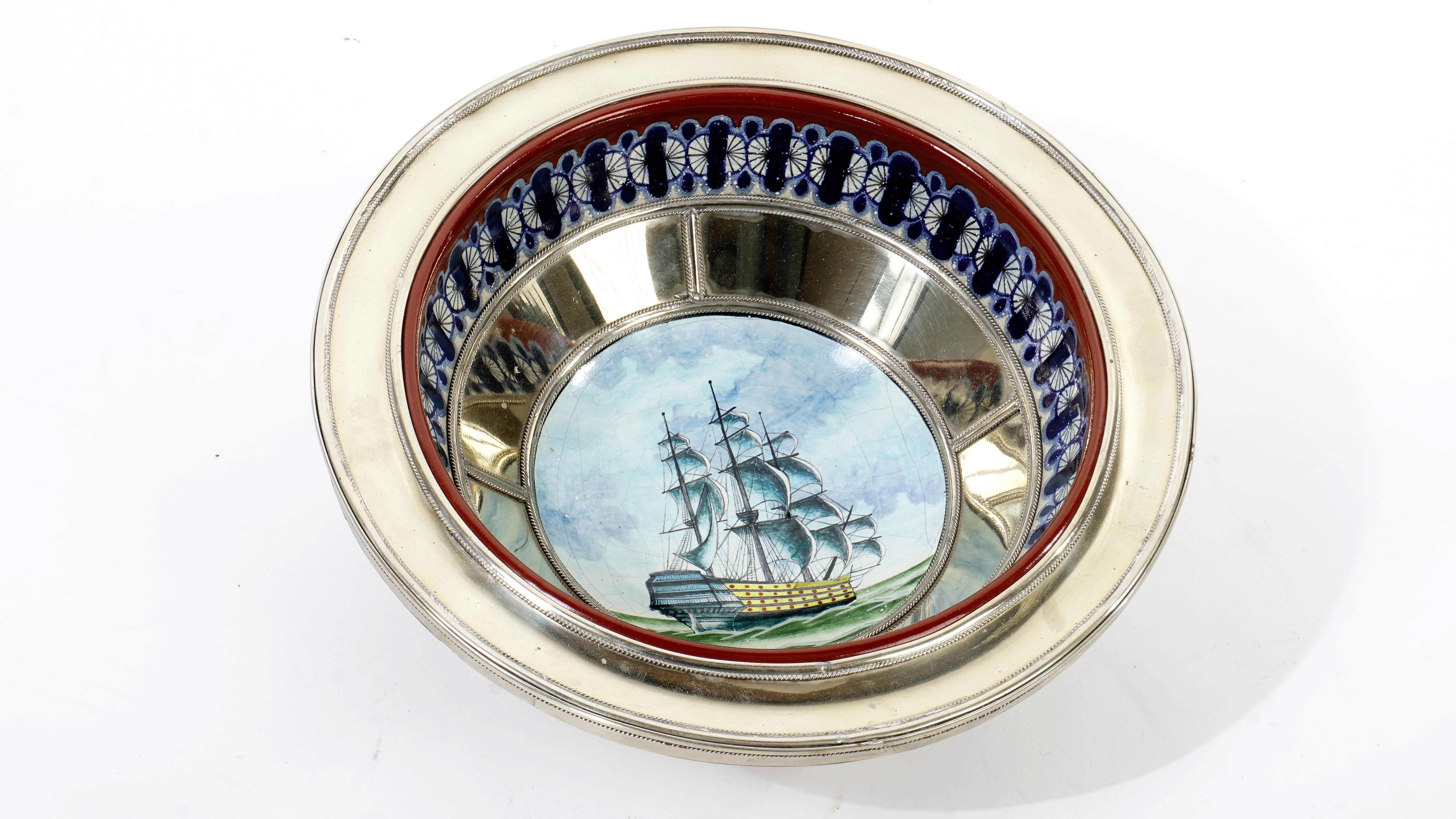 Other Ceramic and White Metal 'Alpaca' Galleon Bowl