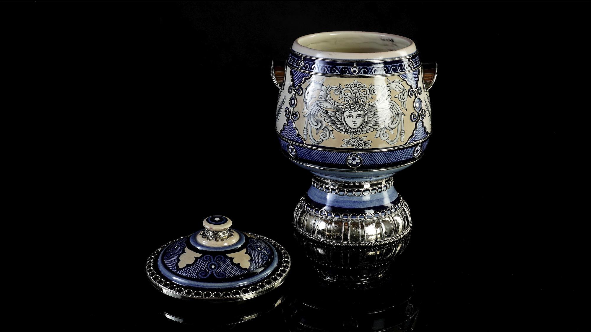 Hand-Crafted Ceramic and White Metal 'Alpaca' JAR