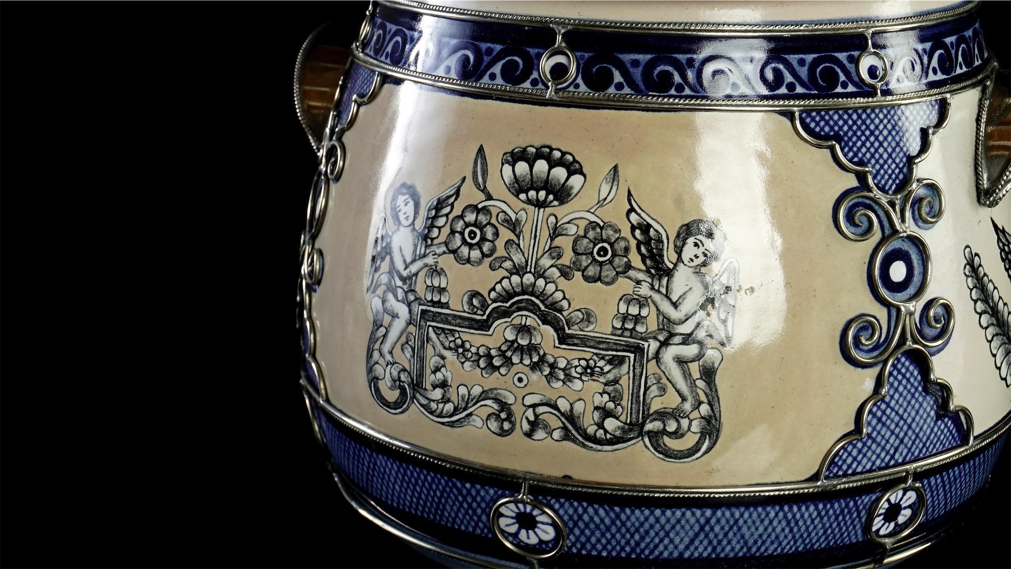 Contemporary Ceramic and White Metal 'Alpaca' JAR