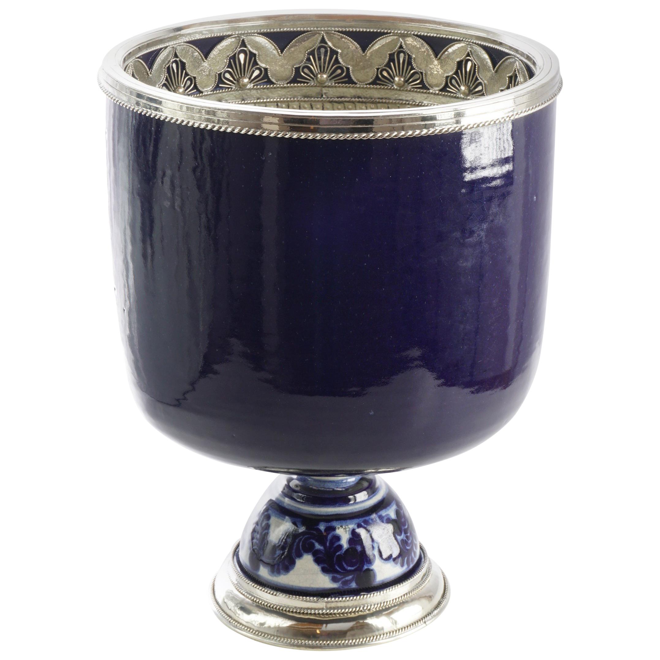 Ceramic and White Metal 
Alpaca
 Jar