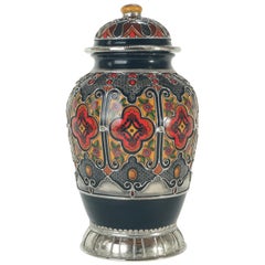 Ceramic and White Metal 
Alpaca
 Jar with Hand Painted Motives