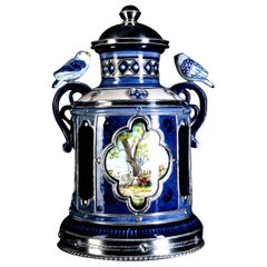 Ceramic and White Metal 
Alpaca
 Jar with Hand Painted Motives