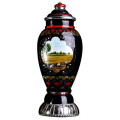 Ceramic and White Metal 
Alpaca
 Jar with Hand Painted Motives