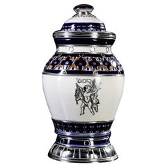 Ceramic and White Metal 'Alpaca' Jar with Hand Painted Motives