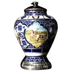 Ceramic and White Metal 
Alpaca
 Jar with Hand Painted Motives