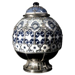 Ceramic and White Metal 
Alpaca
 Jar with Hand Painted Motives