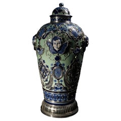 Ceramic and White Metal 
Alpaca
 Jar with Hand Painted Motives