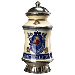 Ceramic and White Metal 
Alpaca
 Jar with Hand Painted Motives