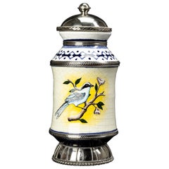 Ceramic and White Metal 
Alpaca
 Jar with Hand Painted Motives