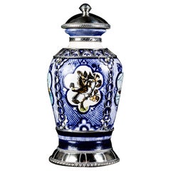 Ceramic and White Metal 
Alpaca
 Jar with Hand Painted Motives