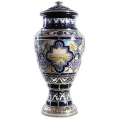 Ceramic and White Metal 
Alpaca
 Landscape Jar, One of a Kind