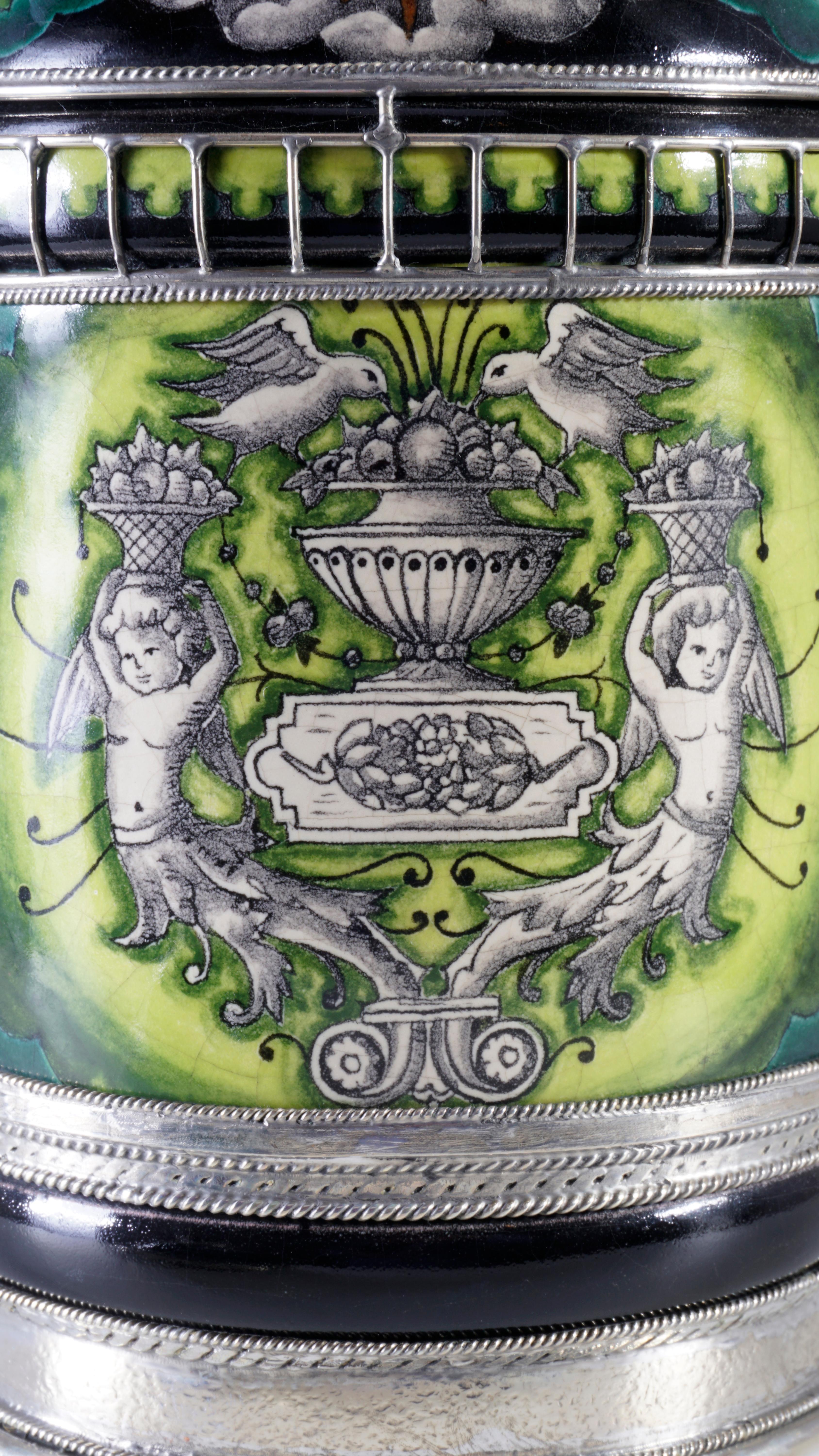 Contemporary Ceramic and White Metal 'Alpaca' Pharmacy Jar