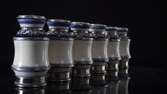Ceramic and White Metal 'Alpaca' Set of 6 Pharmacy Jars