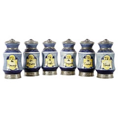 Ceramic and White Metal 
Alpaca
 Set of  9 Pharmacy Jars