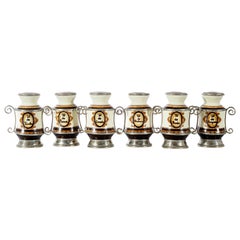 Ceramic and White Metal 
Alpaca
 Set of 9 Pharmacy Jars