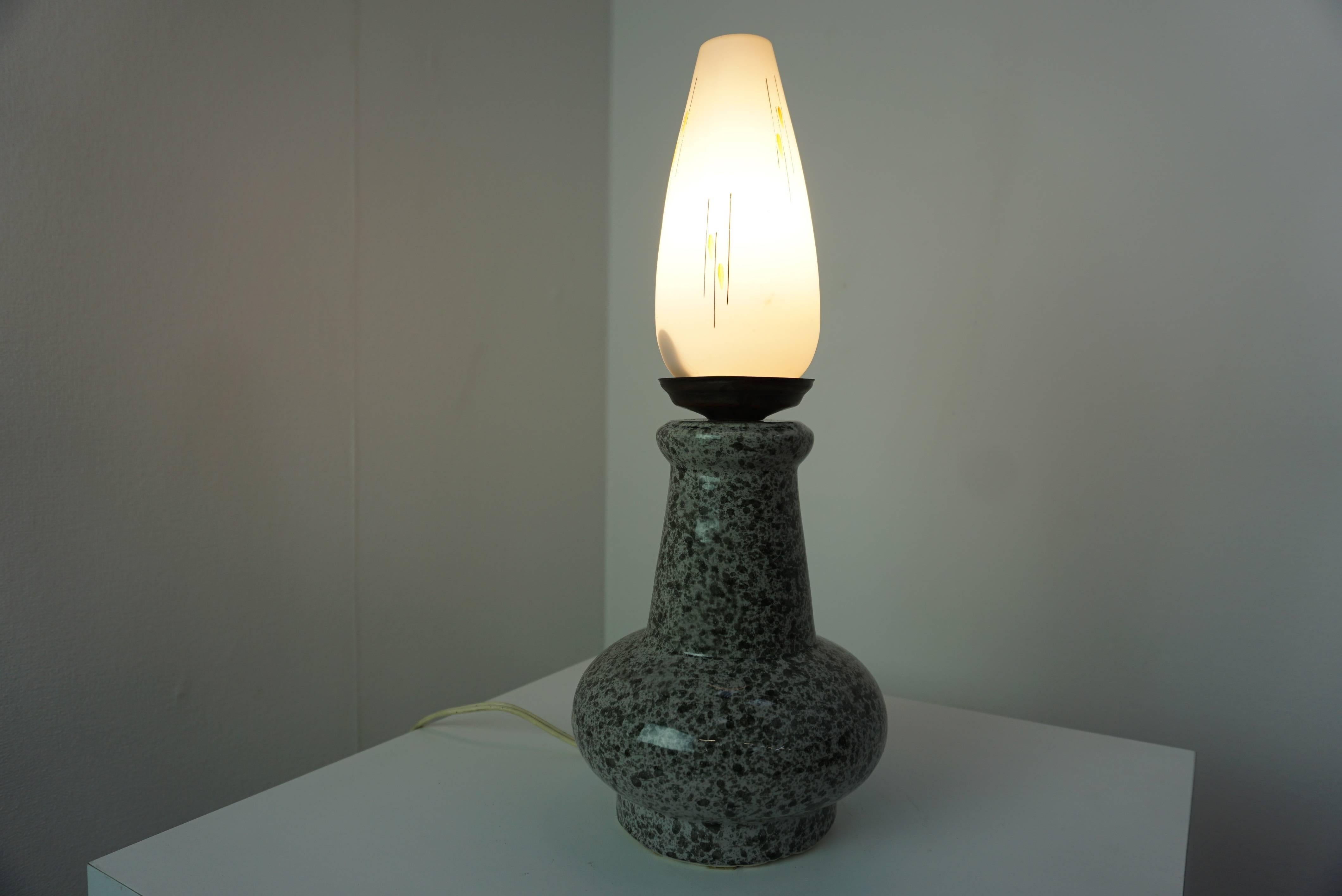 Mid-Century Modern Ceramic and White Opaline Lamp of 1950s For Sale