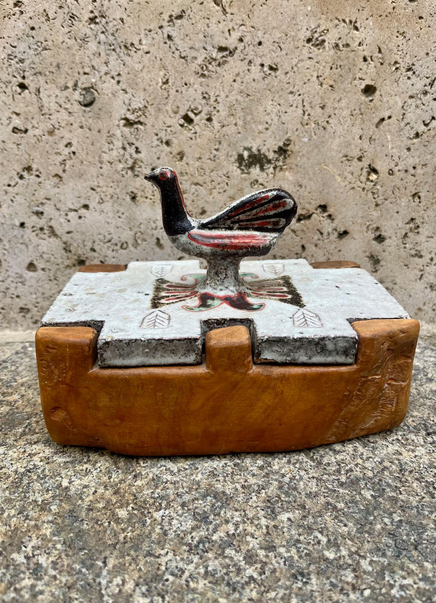 French Ceramic and wood box by Jean Derval, Vallauris  circa 1960