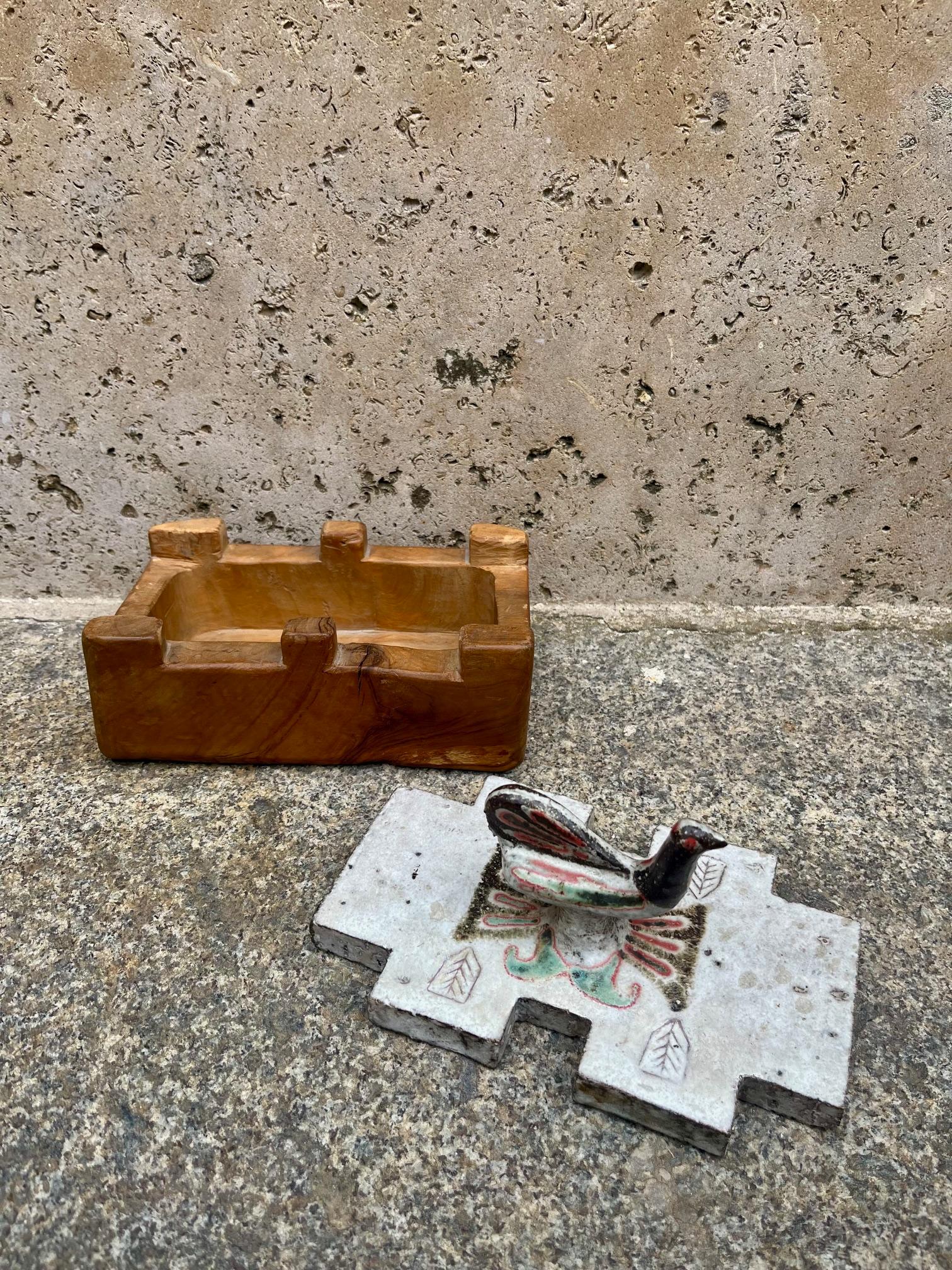 Ceramic and wood box by Jean Derval, Vallauris  circa 1960 In Good Condition In Paris, Ile-de-France