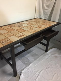 Roger Capron Ceramic and Wood Dining Table Signed on a Tile