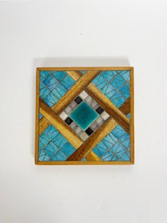 Ceramic and Wooden Trivet, France, 1960s