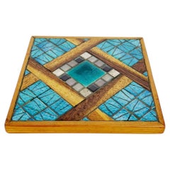 Ceramic and Wooden Trivet, France, 1960s