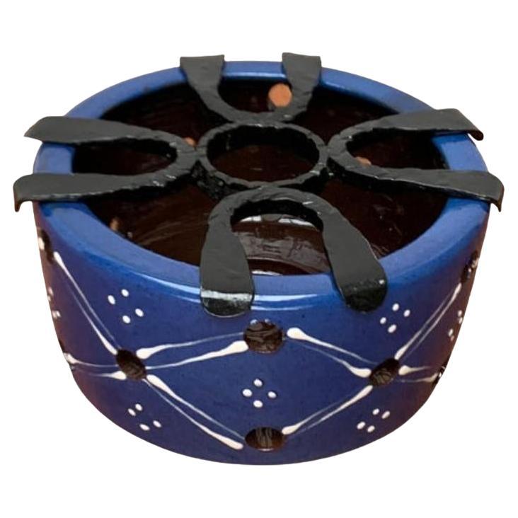 Ceramic and Wrought Iron Studio Pottery Tea Warmer, 1960s