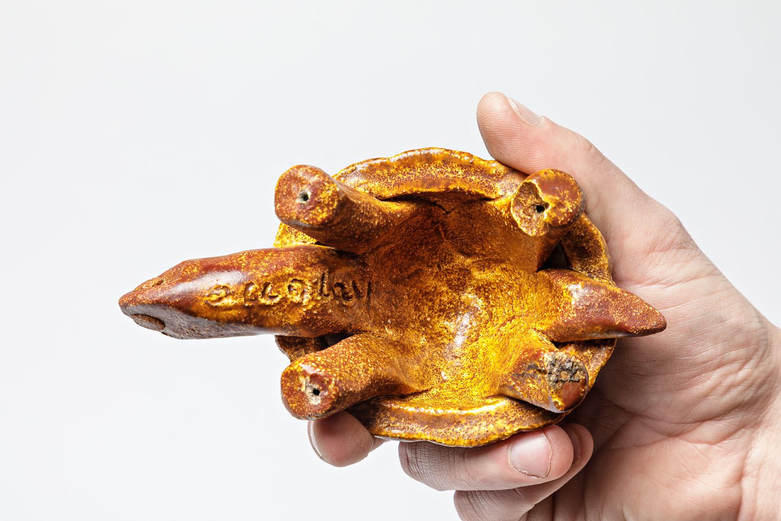 French Ceramic Animal Sculpture Turtle by Accolay circa 1960 Orange Glaze Color For Sale