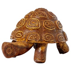 Retro Ceramic Animal Sculpture Turtle by Accolay circa 1960 Orange Glaze Color