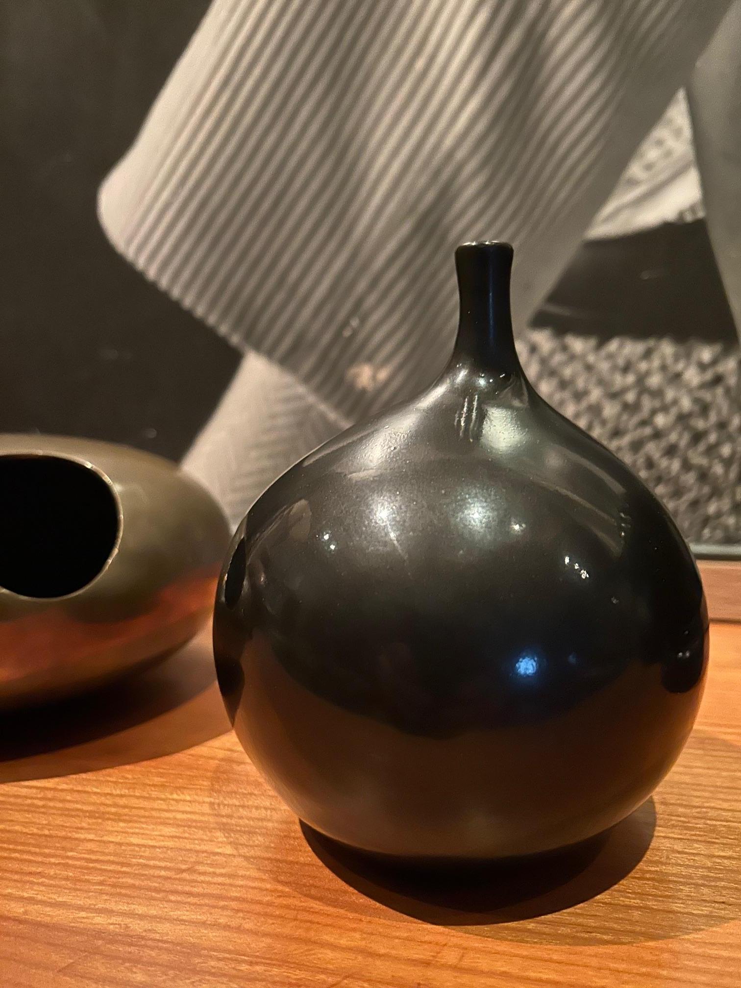 Black ceramic vase by Georges Jouve, signed, France, 1950's